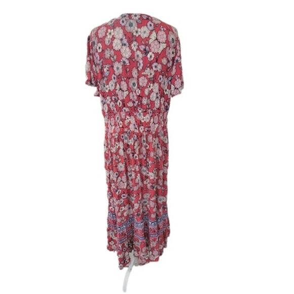Knox Rose Strawberry Jam Floral Midi Dress Size Medium V Neck Boho Summer - Picture 8 of 14